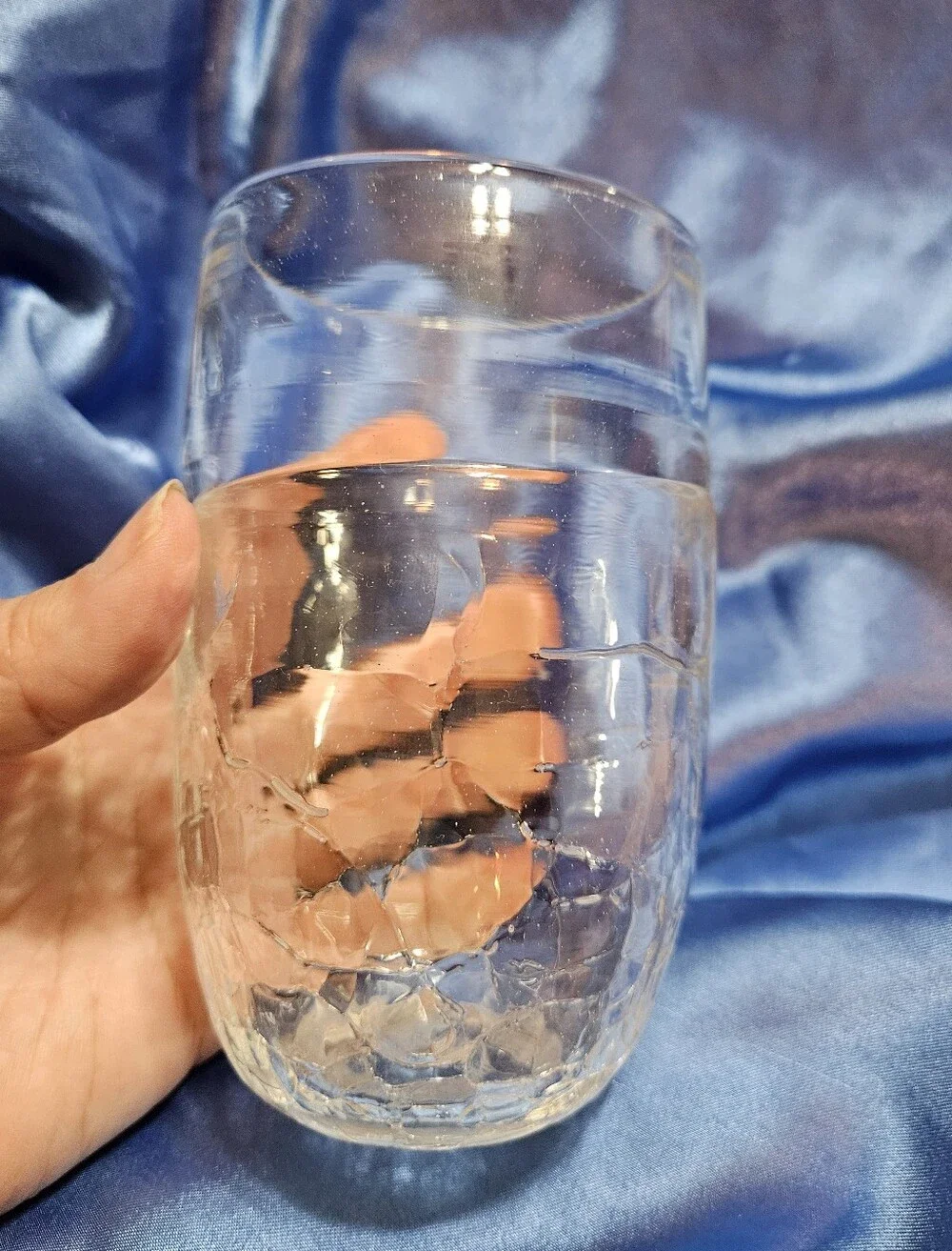 Signed Art Glass Tumbler or Vase Clear Cases Crackle Glass 5 Inches Tall Vintage
